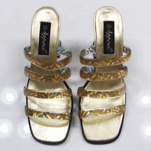 New Women’s Gold Clear Block Heels